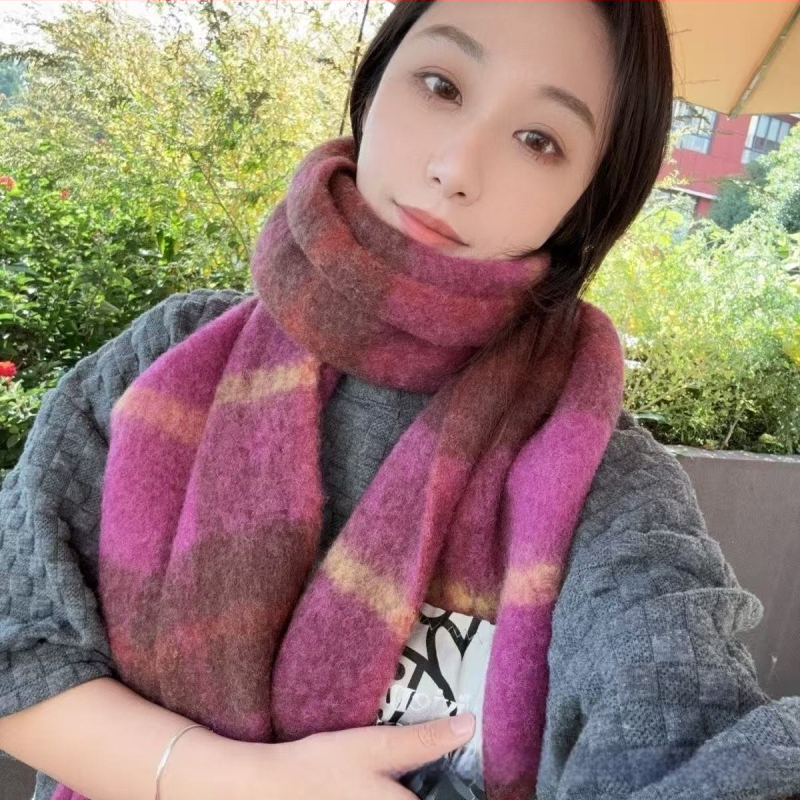 Kašmira šalle ar rakstu kvadrātiņos, silts kakla šalle ar pūkām, izcelsme Guangzhou, 2025. gada pavasara izlaidums