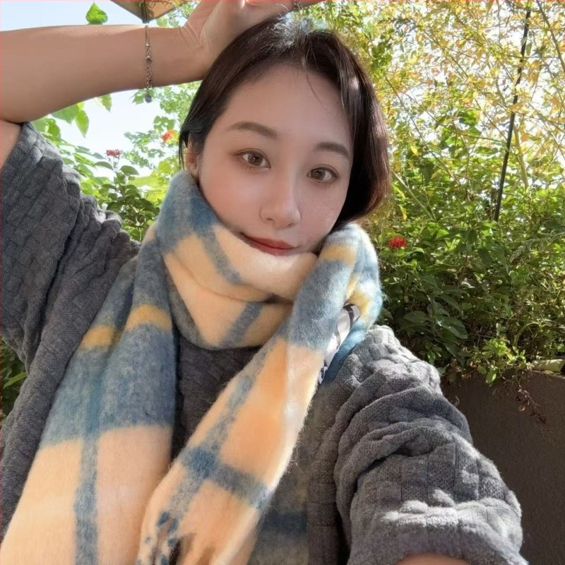 Kašmira šalle ar rakstu kvadrātiņos, silts kakla šalle ar pūkām, izcelsme Guangzhou, 2025. gada pavasara izlaidums
