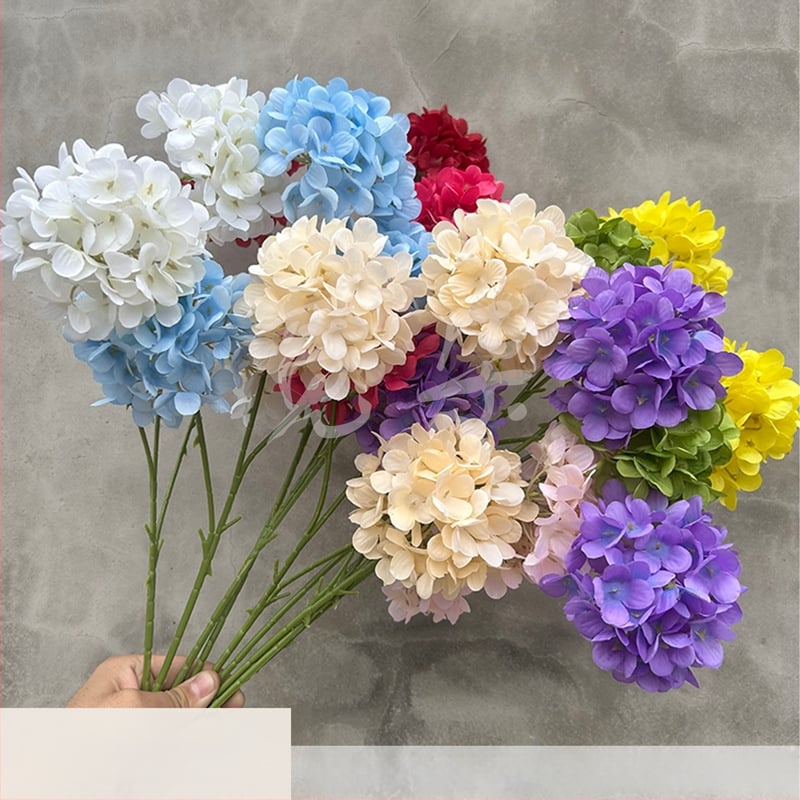 3-pealine siid hortensia kimp, käsitöödetailid, pulmadeks saali dekoreerimiseks