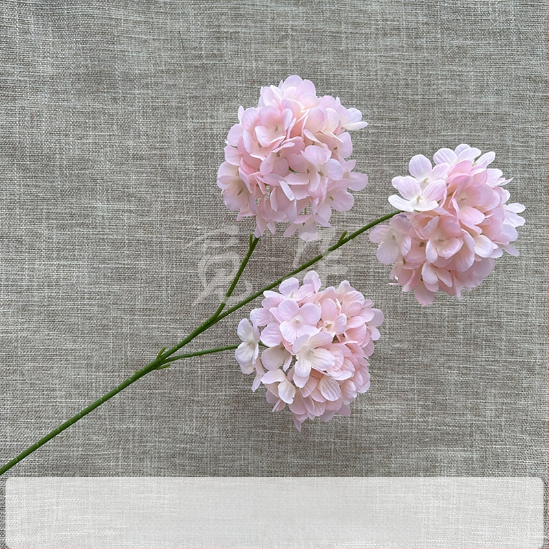 3-pealine siid hortensia kimp, käsitöödetailid, pulmadeks saali dekoreerimiseks