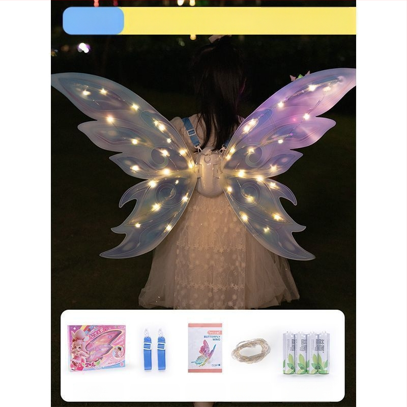 Valgustuvad liblikafee tiivad liikuva LED-efektiga, plastist rekvisiit lavale, 14+ aastat