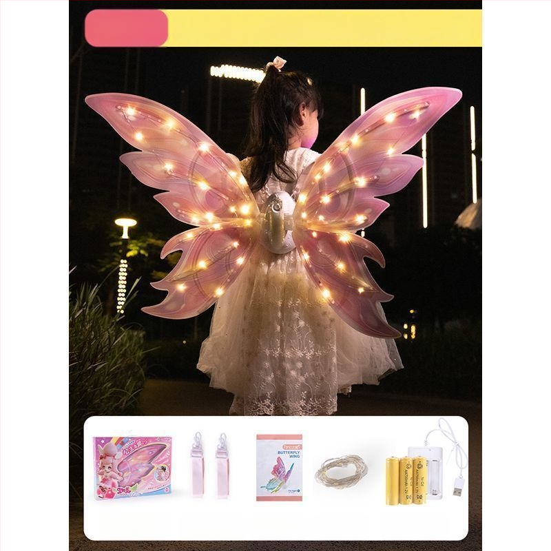 Valgustuvad liblikafee tiivad liikuva LED-efektiga, plastist rekvisiit lavale, 14+ aastat