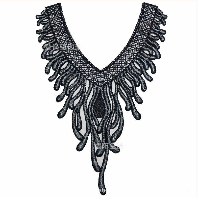 Chuanghao бродерия: водоразтворима апликация за яка с форма на фениксова опашка, за дамско облекло