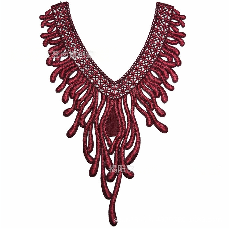 Chuanghao бродерия: водоразтворима апликация за яка с форма на фениксова опашка, за дамско облекло