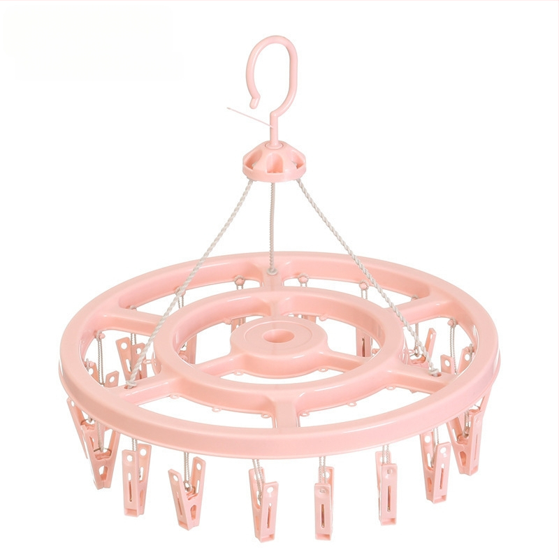 Körkörös, műanyag ruhaszárító 24 klippel – zoknikhoz, ruhatartókhoz, nadrágtartókhoz és nyakkendő-tartókhoz