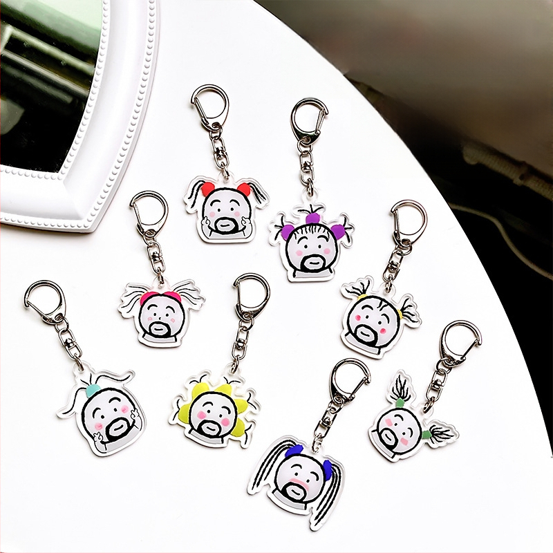 Akrilinis raktų pakabukas su animaciniu motyvu mergina su barzda, mielas ir juokingas dizainas geriausioms draugėms