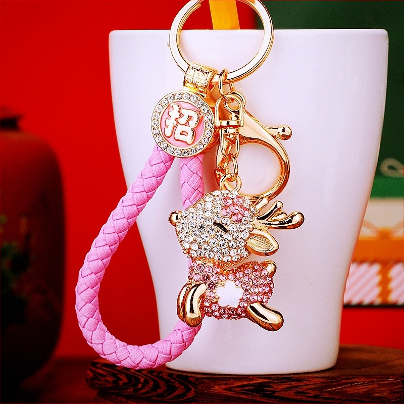 Automobilių raktų pakabukas su elnio motyvu, rhinestones, iš cinko lydinio, metalinis raktų žiedas, rankinės pakabukas, tautinis stilius