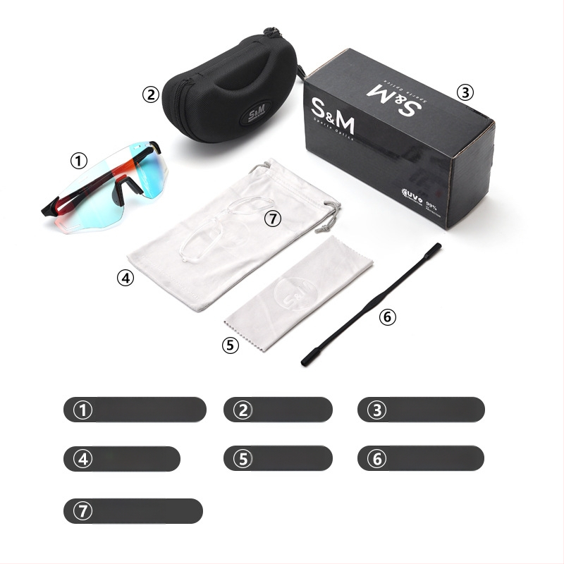 S&M sporta brilles velosipēdam un skrējienam, modelis S201, fotochromātiskas lēcas, maināmās lēcas, regulējams deguna balsts, saderīgas ar dioptriju briļēmēm, universālas
