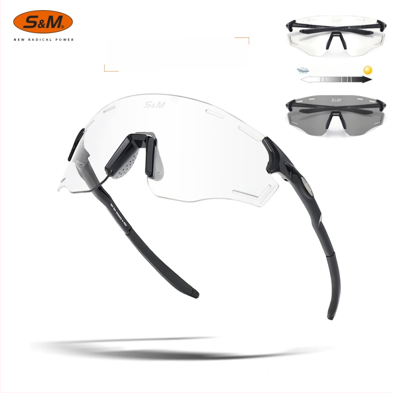 S&M sporta brilles velosipēdam un skrējienam, modelis S201, fotochromātiskas lēcas, maināmās lēcas, regulējams deguna balsts, saderīgas ar dioptriju briļēmēm, universālas