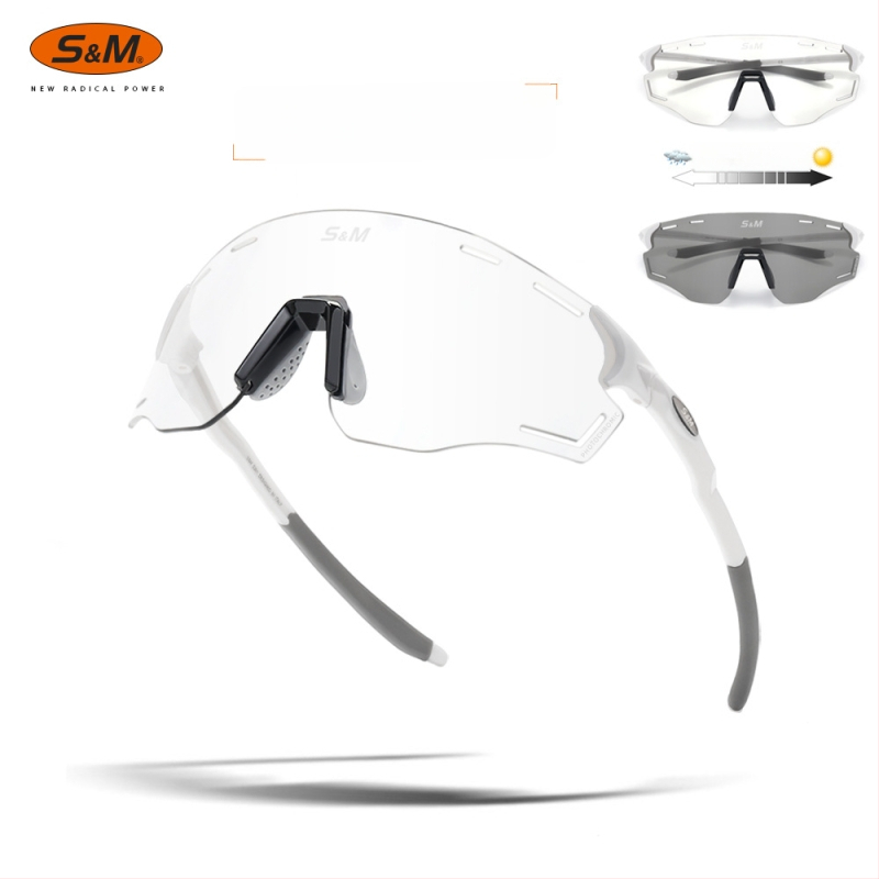 S&M sporta brilles velosipēdam un skrējienam, modelis S201, fotochromātiskas lēcas, maināmās lēcas, regulējams deguna balsts, saderīgas ar dioptriju briļēmēm, universālas
