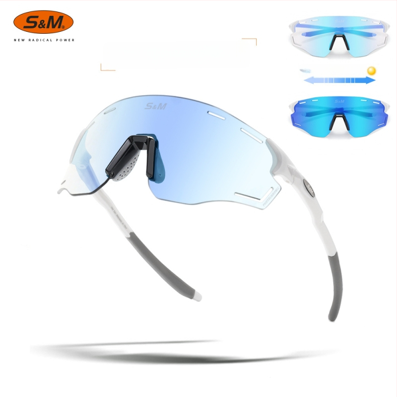 S&M sporta brilles velosipēdam un skrējienam, modelis S201, fotochromātiskas lēcas, maināmās lēcas, regulējams deguna balsts, saderīgas ar dioptriju briļēmēm, universālas