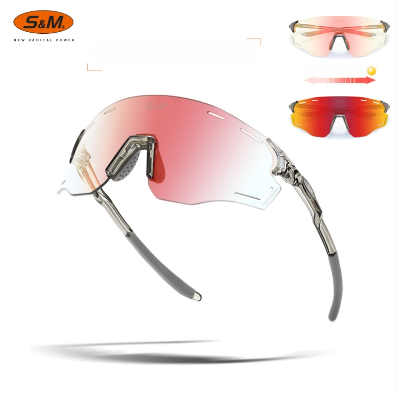 S&M sporta brilles velosipēdam un skrējienam, modelis S201, fotochromātiskas lēcas, maināmās lēcas, regulējams deguna balsts, saderīgas ar dioptriju briļēmēm, universālas
