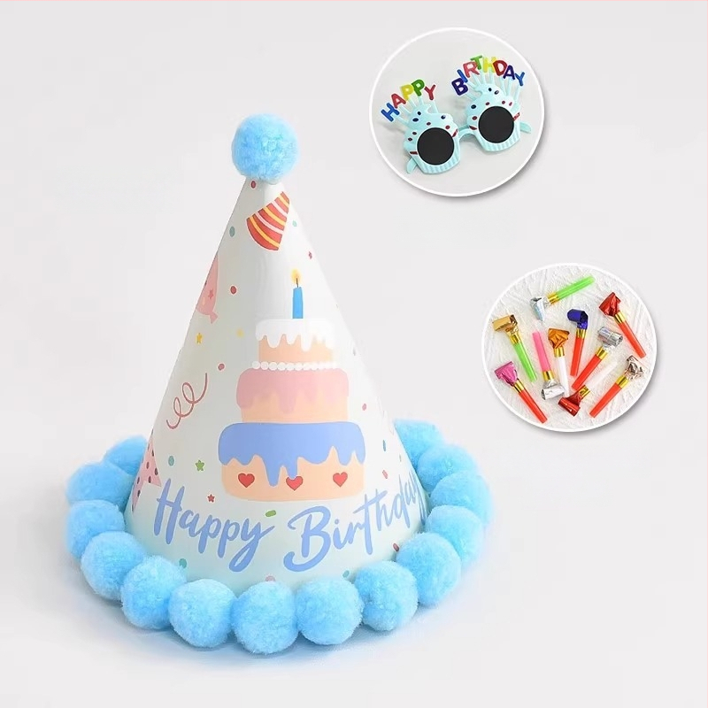 Σετ αξεσουάρ μακιγιάζ και κοστουμιών για γενέθλια: στέμμα, καπέλο-τούρτα και γυαλιά πάρτι