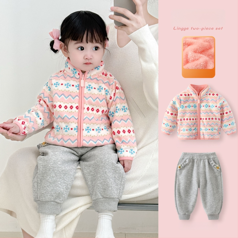 Mergaitei skirta žieminė striukė su stovinčiu kaklu, stora medvilninė medžiaga, medvilninė pamušalas, be gobtuvo