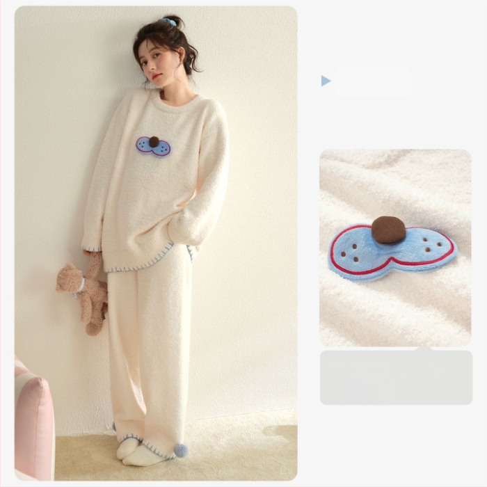 Σετ νυχτικού για κορίτσια το χειμώνα: νυχτικό σε ένα κομμάτι με μισό βελούδο, γλυκό στυλ, στρογγυλός λαιμός, μακριά μανίκια, μακριά φούστα