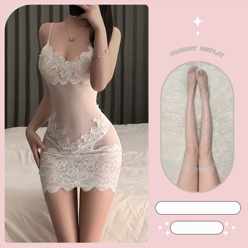 Νυχτικό με τιράντες από δαντέλα, διάτρητο ύφασμα από πολυεστέρα, λεπτή ύφανση, V-λαιμό, χωρίς μανίκια