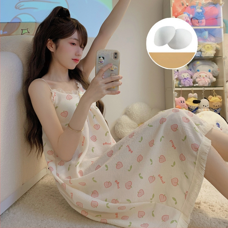 Γυναικείο καλοκαιρινό νυχτικό με τιράντες, βαμβακερό, χωρίς μανίκια, χωρίς γιακά, μίντι μήκος, για οικιακή χρήση