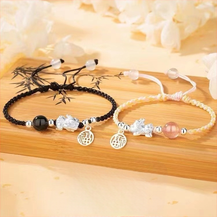 Unisex Pixiu käevõru, hõbe 999, etniline stiil, punutud disain, 2023. talv