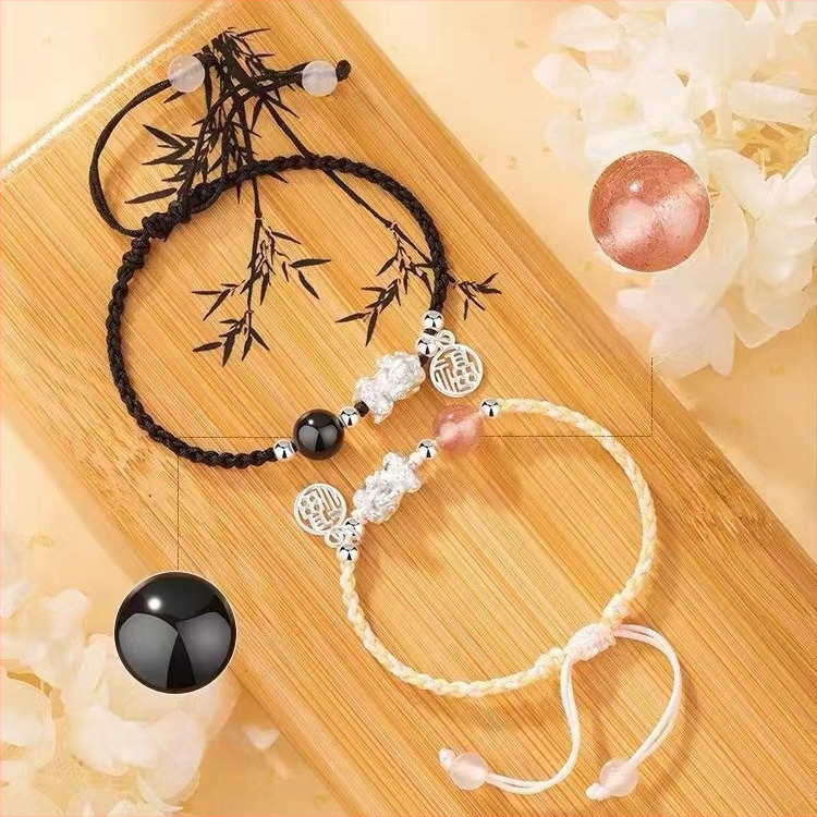 Unisex Pixiu käevõru, hõbe 999, etniline stiil, punutud disain, 2023. talv