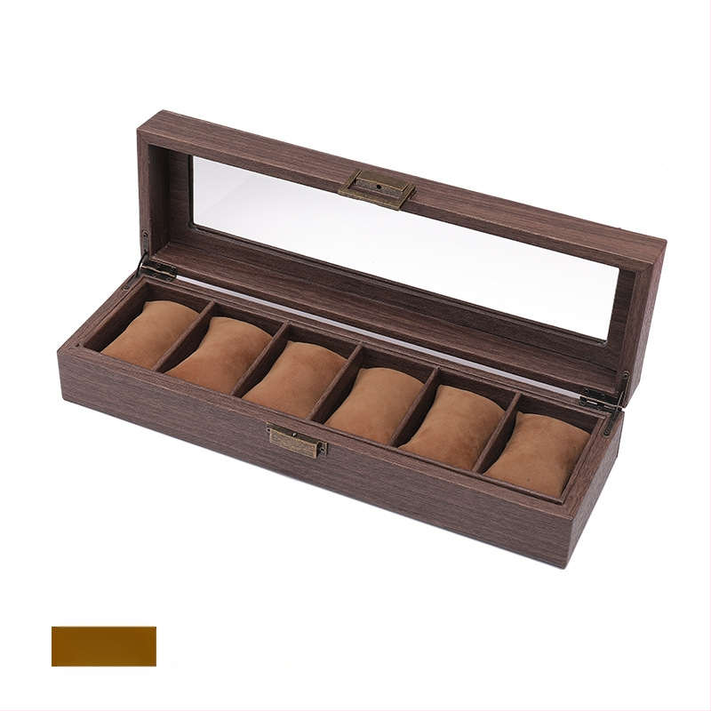 12 skyrių laikrodžių laikymo dėžutė, retro medžio rašto PU oda, die-cut technologija, medžio rašto odos modelis, papuošalų ekspozicija