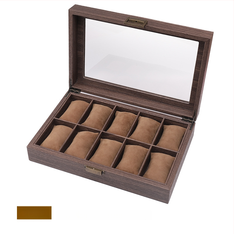 12 skyrių laikrodžių laikymo dėžutė, retro medžio rašto PU oda, die-cut technologija, medžio rašto odos modelis, papuošalų ekspozicija