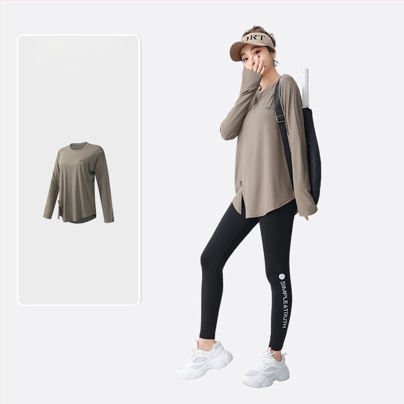 Zolandi fitnesa joga krekls ar garām piedurknēm, brīvs piegriezums, poliestera ar spandeksa audums, garums 70 cm