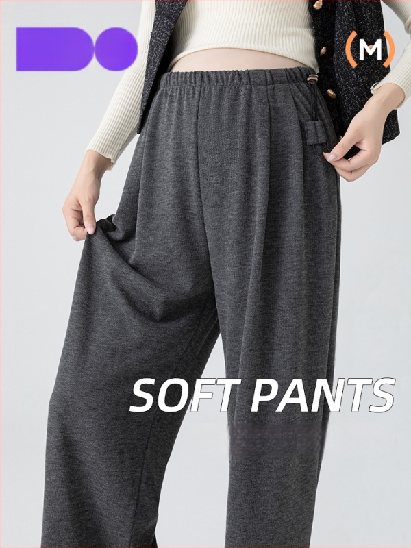 Παντελόνια εγκυμοσύνης από μαλλί-πολυεστέρα, φαρδιά γραμμή, ψηλή μέση, επένδυση φλίς, στήριξη κοιλιάς