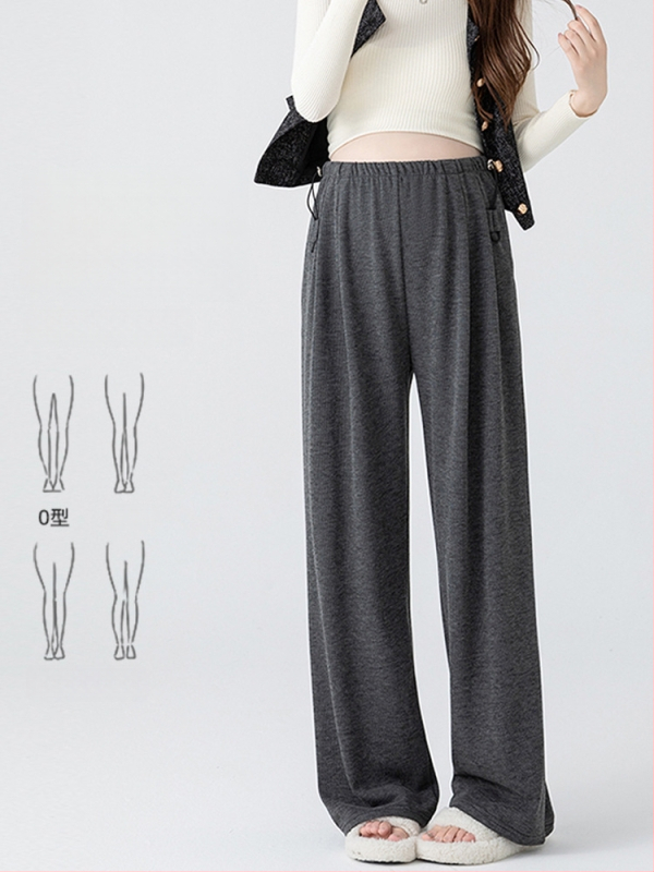 Παντελόνια εγκυμοσύνης από μαλλί-πολυεστέρα, φαρδιά γραμμή, ψηλή μέση, επένδυση φλίς, στήριξη κοιλιάς