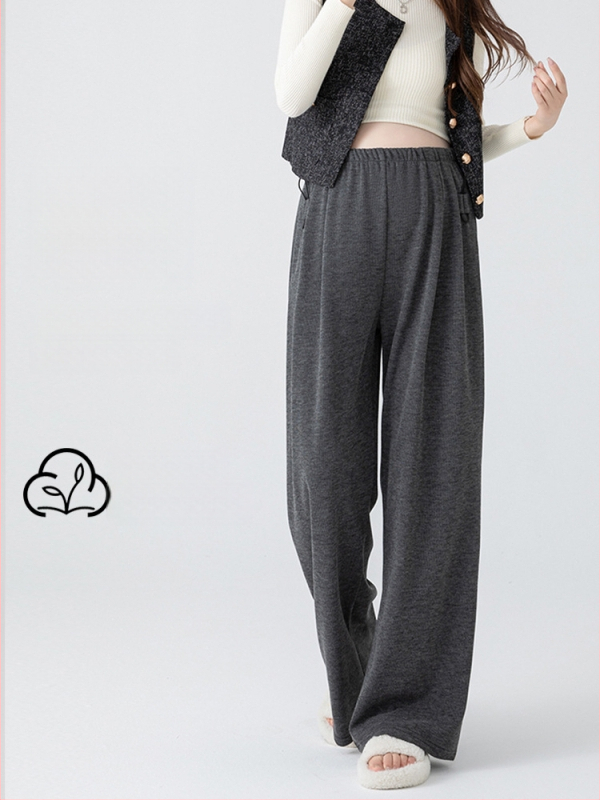 Παντελόνια εγκυμοσύνης από μαλλί-πολυεστέρα, φαρδιά γραμμή, ψηλή μέση, επένδυση φλίς, στήριξη κοιλιάς