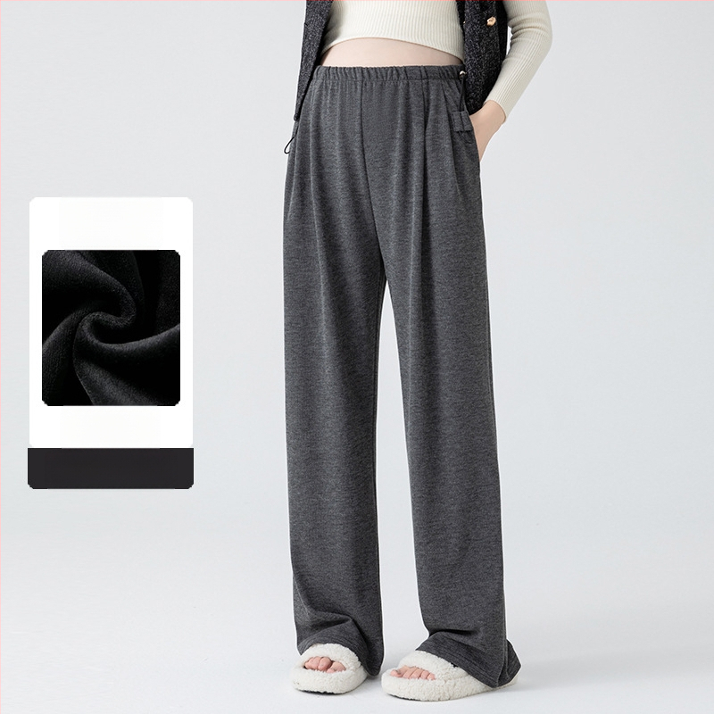 Παντελόνια εγκυμοσύνης από μαλλί-πολυεστέρα, φαρδιά γραμμή, ψηλή μέση, επένδυση φλίς, στήριξη κοιλιάς