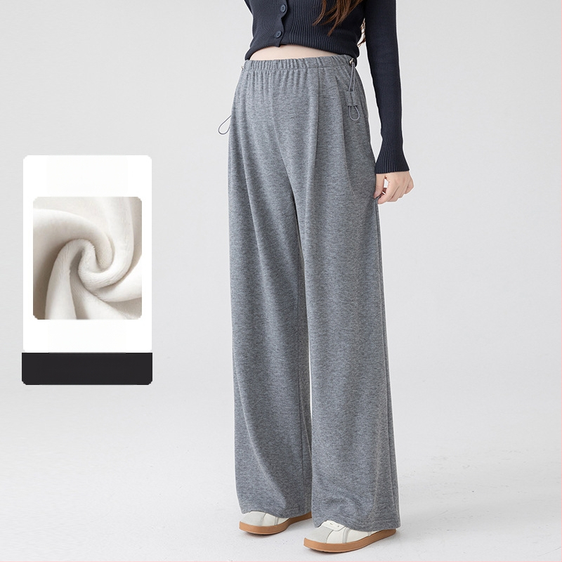 Παντελόνια εγκυμοσύνης από μαλλί-πολυεστέρα, φαρδιά γραμμή, ψηλή μέση, επένδυση φλίς, στήριξη κοιλιάς