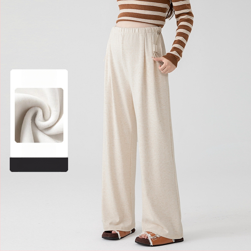 Παντελόνια εγκυμοσύνης από μαλλί-πολυεστέρα, φαρδιά γραμμή, ψηλή μέση, επένδυση φλίς, στήριξη κοιλιάς