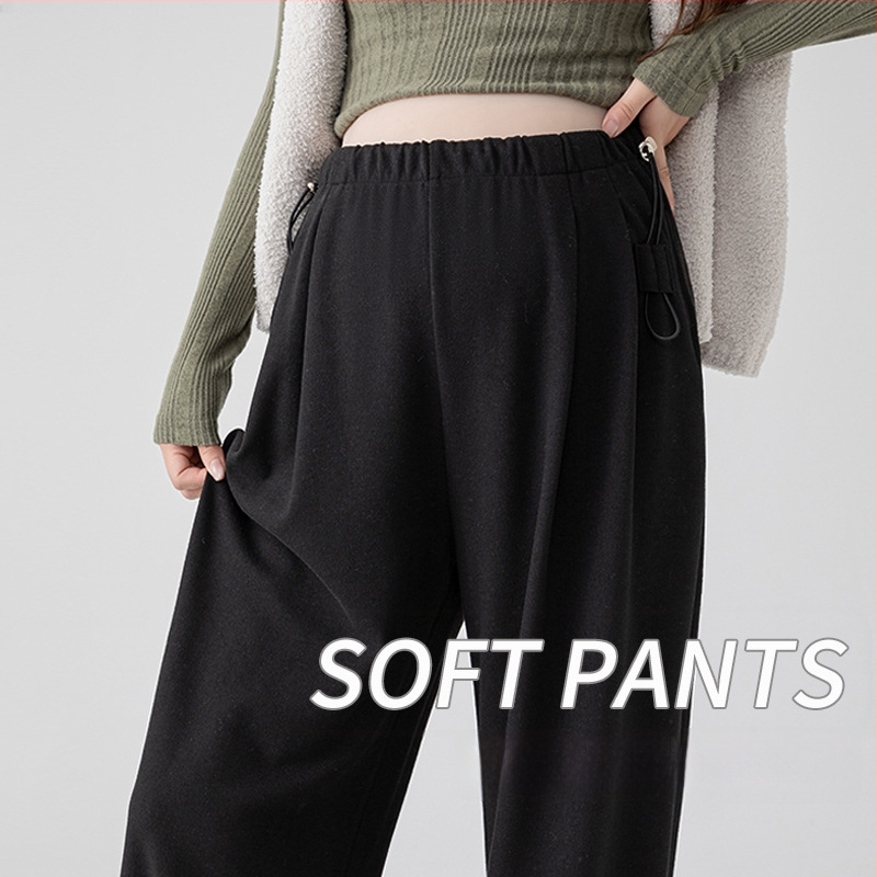 Παντελόνια εγκυμοσύνης από μαλλί-πολυεστέρα, φαρδιά γραμμή, ψηλή μέση, επένδυση φλίς, στήριξη κοιλιάς