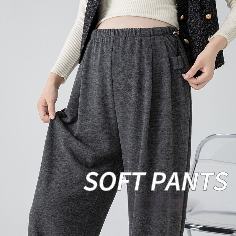 Παντελόνια εγκυμοσύνης από μαλλί-πολυεστέρα, φαρδιά γραμμή, ψηλή μέση, επένδυση φλίς, στήριξη κοιλιάς