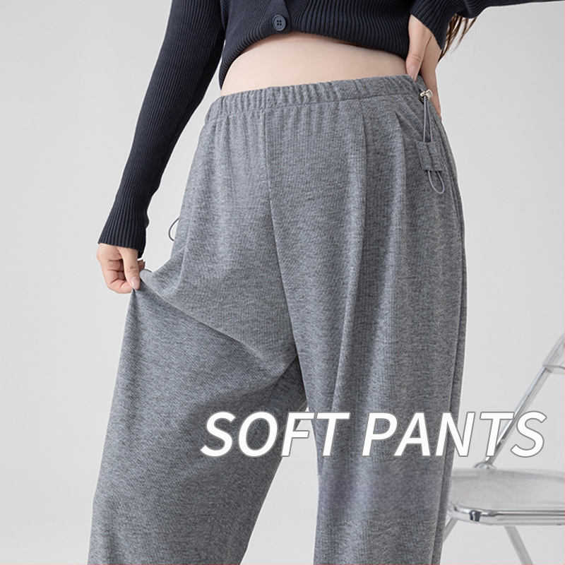 Παντελόνια εγκυμοσύνης από μαλλί-πολυεστέρα, φαρδιά γραμμή, ψηλή μέση, επένδυση φλίς, στήριξη κοιλιάς