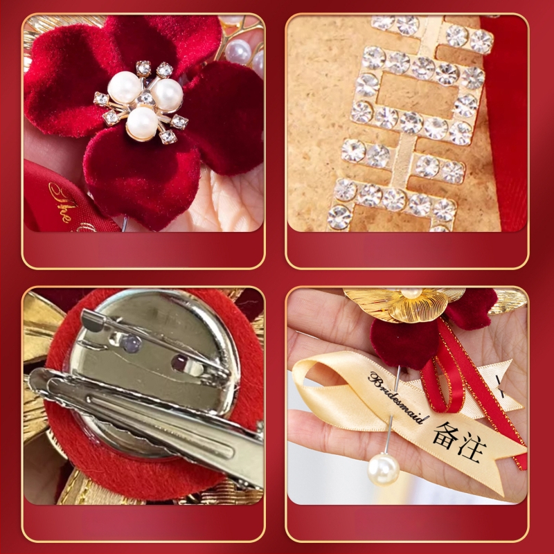 Kāzu corsage komplekts ar zīda ziediem, roku darītas brošes līgavai, līgavim un vecākiem