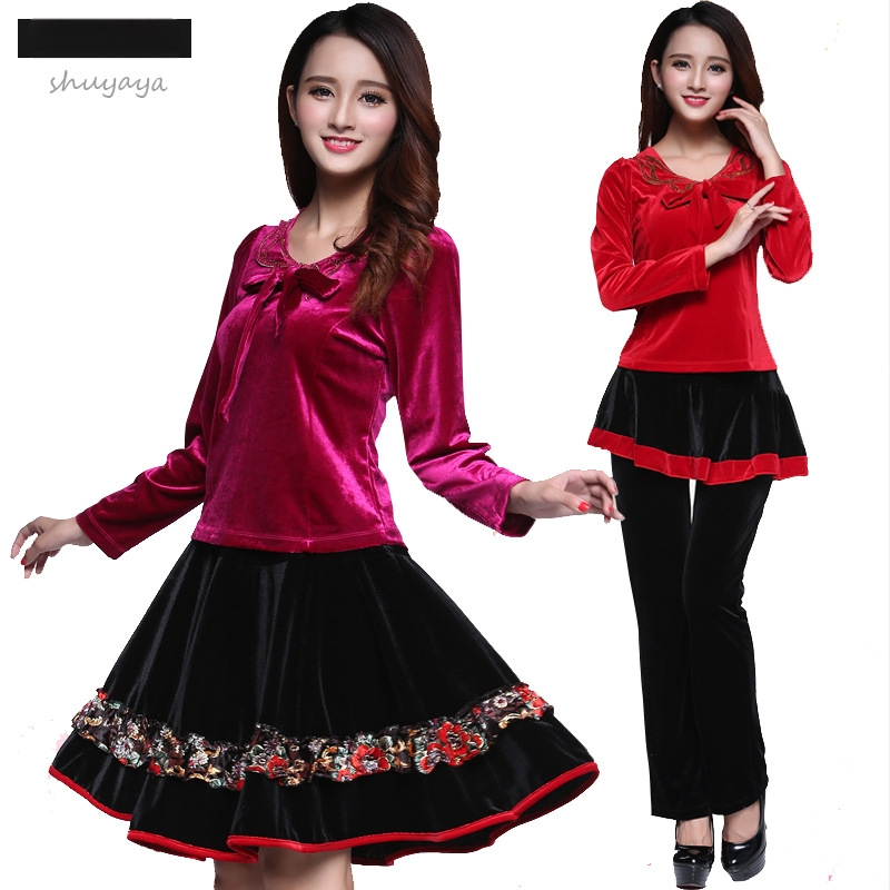 Kvadrāta dejas trīsdaļīgs komplekts, garas piedurknes, zelta samts, 95% lina, ziemas, pavasara un rudens sezonām