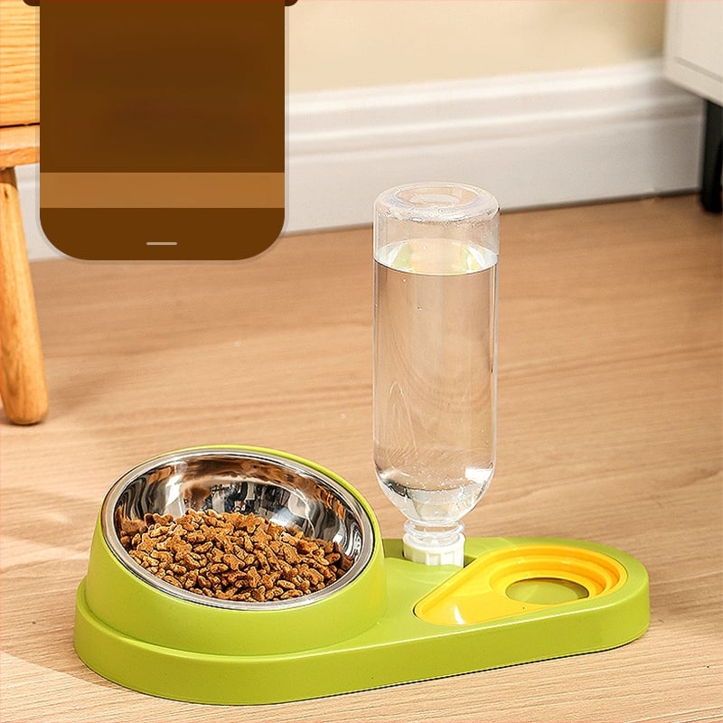 Σετ μπολ φαγητού γάτας με διπλά μπολ, πλαστικό + ανοξείδωτο ατσάλι, αυτόματη τροφοδοσία, εξοπλισμός κατοικίδιων