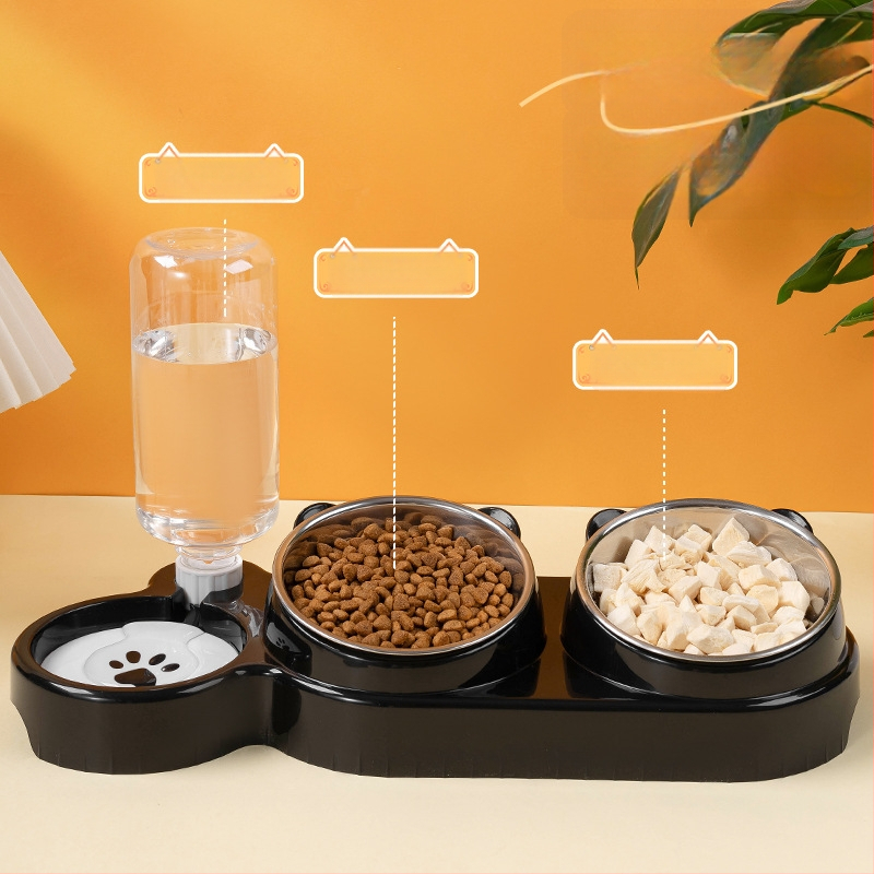 Διπλό μπολ για γάτες από ανοξείδωτο ατσάλι με αυτόματη αναπλήρωση νερού και σύστημα 2-σε-1 πόσιμο και φαγητό