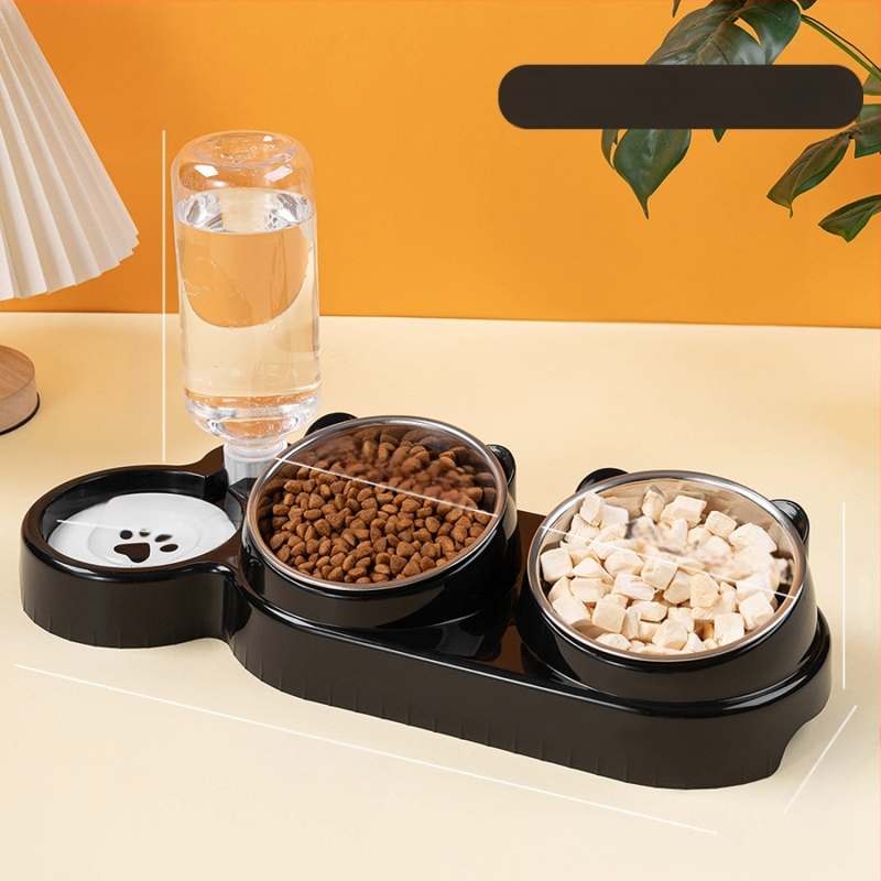 Διπλό μπολ για γάτες από ανοξείδωτο ατσάλι με αυτόματη αναπλήρωση νερού και σύστημα 2-σε-1 πόσιμο και φαγητό