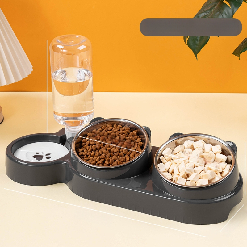 Διπλό μπολ για γάτες από ανοξείδωτο ατσάλι με αυτόματη αναπλήρωση νερού και σύστημα 2-σε-1 πόσιμο και φαγητό