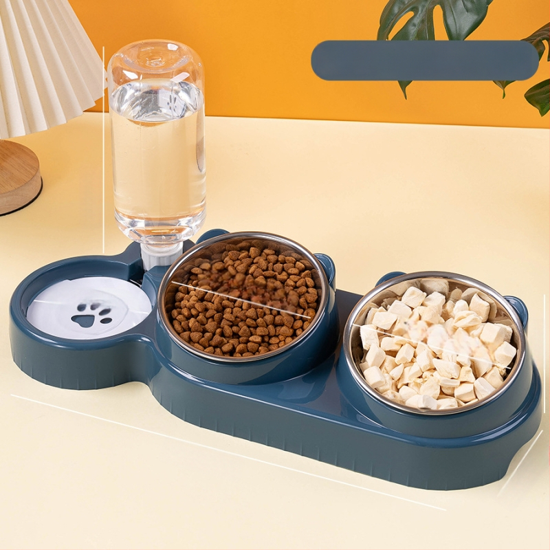 Διπλό μπολ για γάτες από ανοξείδωτο ατσάλι με αυτόματη αναπλήρωση νερού και σύστημα 2-σε-1 πόσιμο και φαγητό