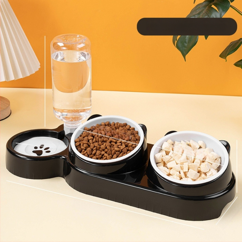 Διπλό μπολ για γάτες από ανοξείδωτο ατσάλι με αυτόματη αναπλήρωση νερού και σύστημα 2-σε-1 πόσιμο και φαγητό