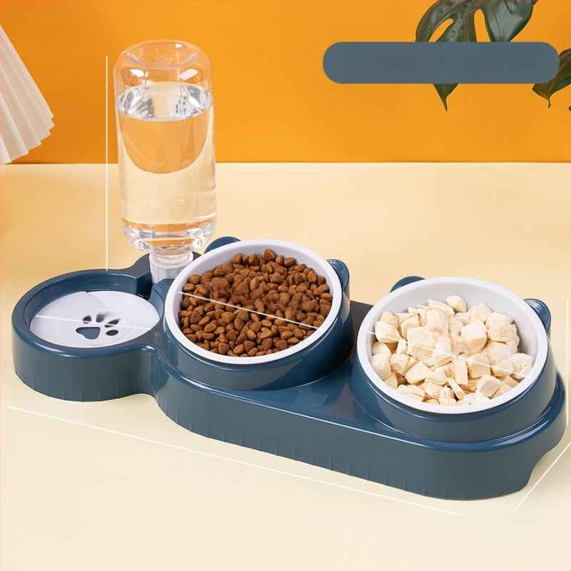 Διπλό μπολ για γάτες από ανοξείδωτο ατσάλι με αυτόματη αναπλήρωση νερού και σύστημα 2-σε-1 πόσιμο και φαγητό