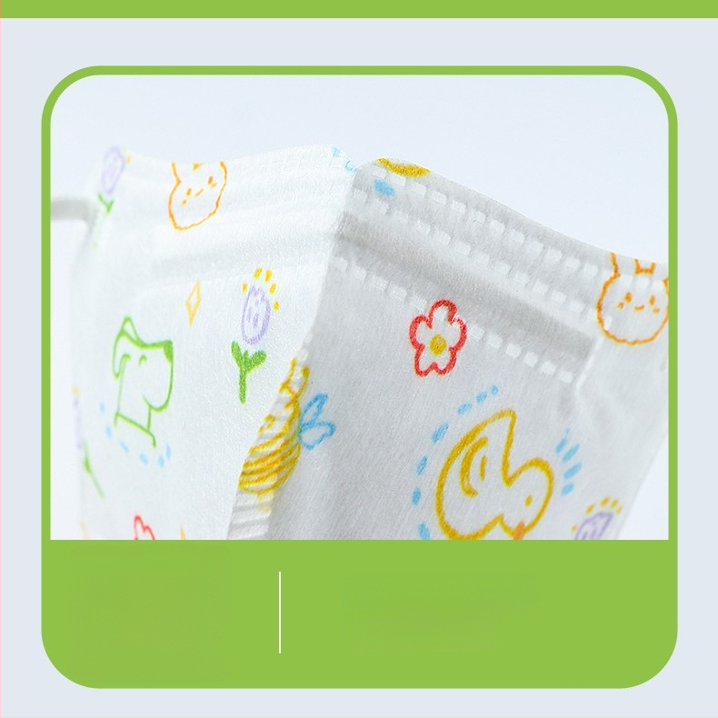 Bērnu medicīniskā ķirurģiskā maska, 3D dizains, materiāls: neausts audums + meltblown, vienreizējai lietošanai, iepakojums 30 gab., karikatūru stils