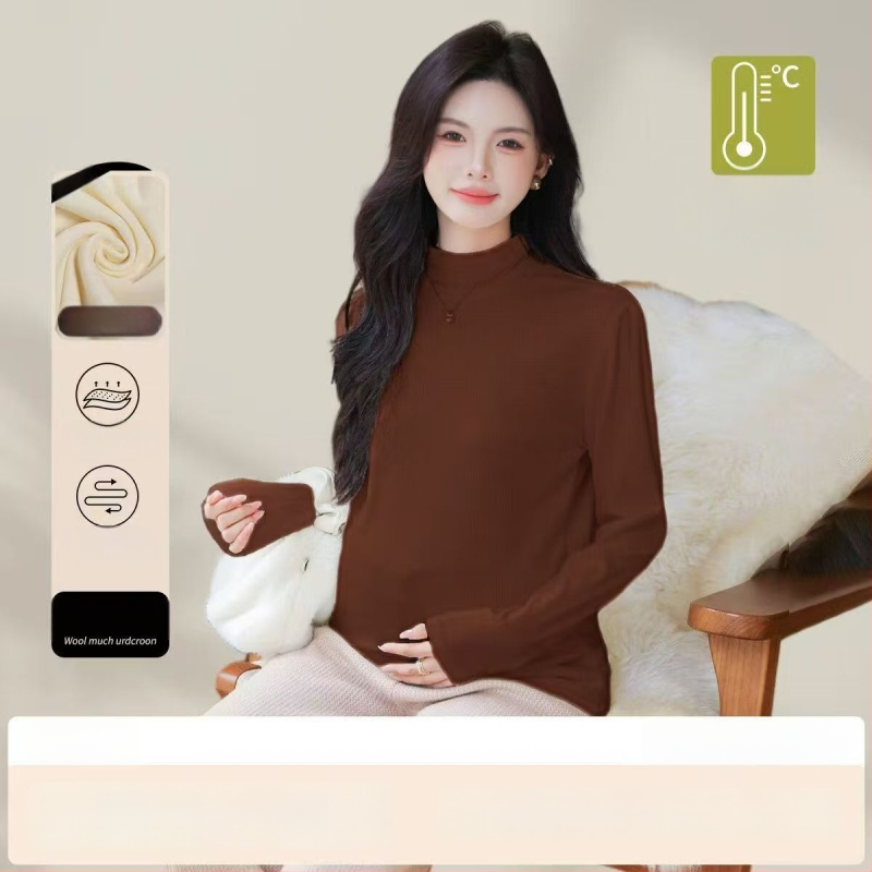 Τοπ εγκυμοσύνης με στενό εφαρμοστό στυλ, μισουψηλό λαιμό, μακριά μανίκια, σχέδιο στήριξης κοιλιάς | πολυεστέρας 80–90% κύριο ύφασμα | φθινόπωρο-χειμώνας