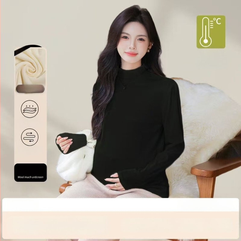 Τοπ εγκυμοσύνης με στενό εφαρμοστό στυλ, μισουψηλό λαιμό, μακριά μανίκια, σχέδιο στήριξης κοιλιάς | πολυεστέρας 80–90% κύριο ύφασμα | φθινόπωρο-χειμώνας