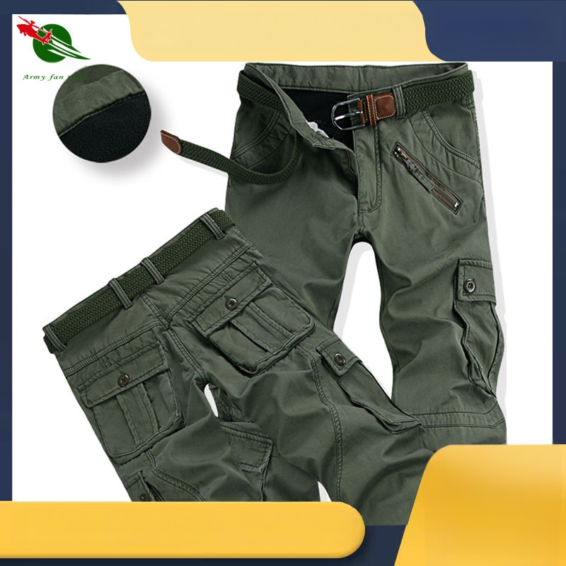 Meeste fliisivoodriga cargo püksid, sirge lõige, mitmekesised taskud, talvise soojus, puuvillane kangas