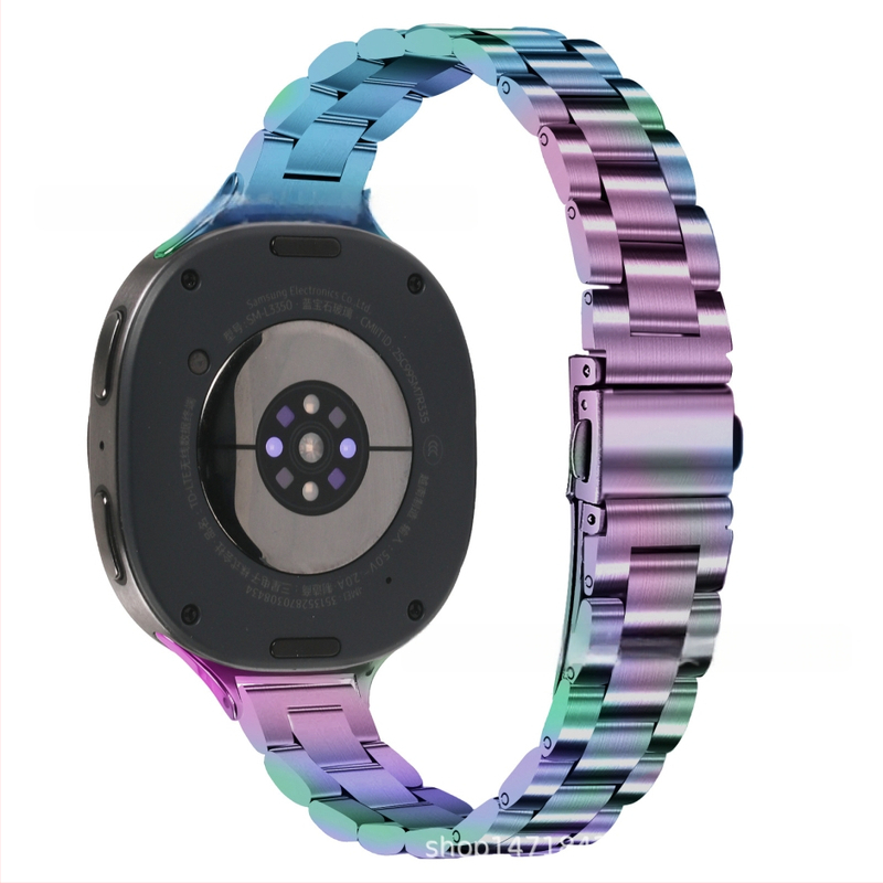 Brățară metalică compatibilă cu Samsung Watch 8, cataramă tip arc cu trei mărgele, oțel inoxidabil, închidere cu buton, stil modern