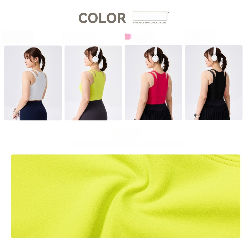 Joga krūšturis ar fiksētām kupām, glīts muguras dizains, cieša piegulšana; Materiāls: Nīlons 79% + Spandeks 21%; Audums: ķīmisko šķiedru maisījums; Garums: 40.5–41.7 cm